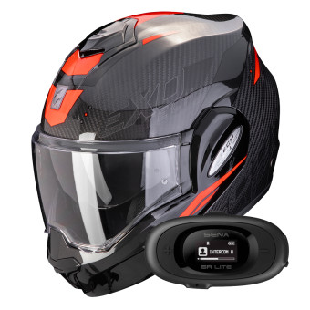 Casque Klapp Scorpion Exo Tech Evo Carbon Rover Black Red + Kit bluetooth 5R Lite Solo Casque Klapp Scorpion Exo Tech Evo Carbon Rover Black Red + Kit bluetooth 5R Lite Solo