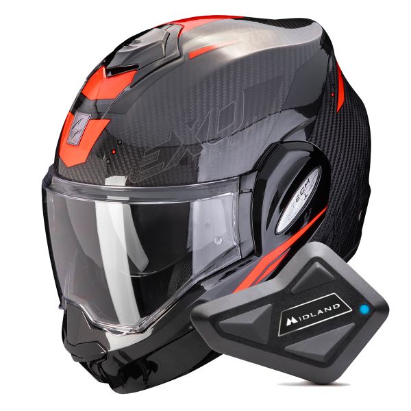 Klapp Scorpion Exo Tech Evo Carbon Rover Black Red + Kit Bluetooth BT Mini