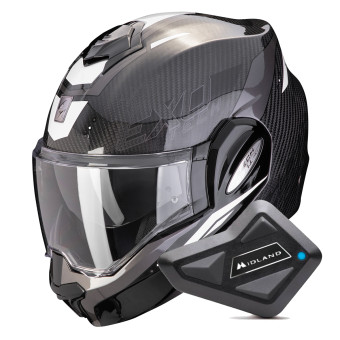 Klapp Scorpion Exo Tech Evo Carbon Rover Black White + Kit Bluetooth BT Mini