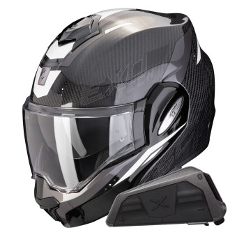 Casque Klapp Scorpion Exo Tech Evo Carbon Rover Black White + Kit bluetooth Exo-Com Link-1 Casque Klapp Scorpion Exo Tech Evo Carbon Rover Black White + Kit bluetooth Exo-Com Link-1