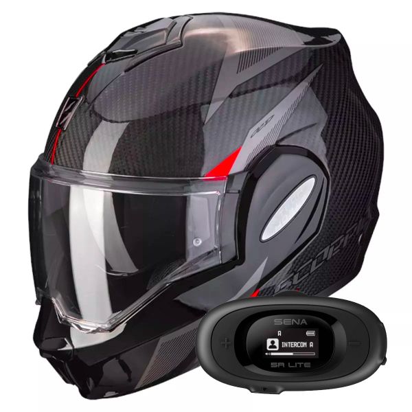 Klapp Scorpion Exo Tech Evo Carbon Top Black Red + Kit bluetooth 5R Lite