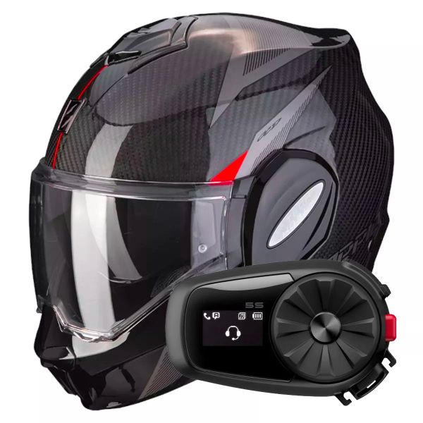 Klapp Scorpion Exo Tech Evo Carbon Top Black Red + Kit Bluetooth 5S