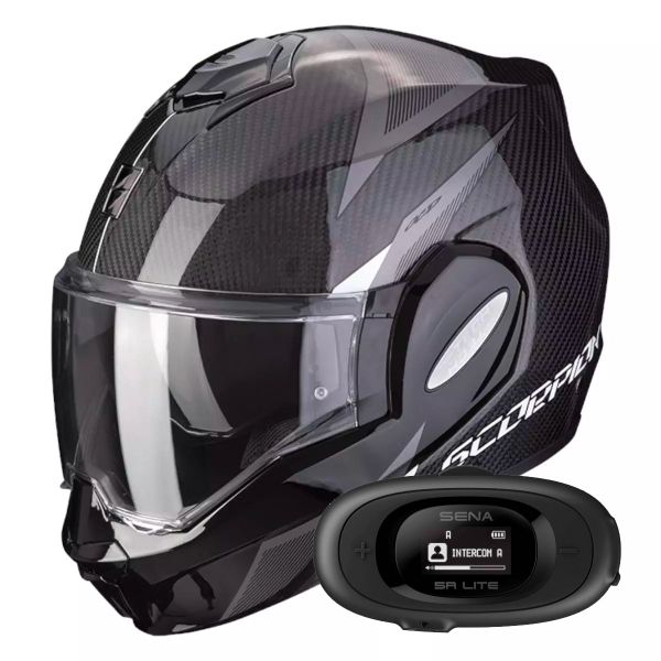 Klapp Scorpion Exo Tech Evo Carbon Top Black White + Kit bluetooth 5R Lite
