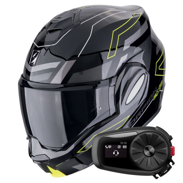 Klapp Scorpion Exo Tech Evo Conquer Black Yellow Fluo + Kit Bluetooth 5S Solo Klapp Scorpion Exo Tech Evo Conquer Black Yellow Fluo + Kit Bluetooth 5S Solo