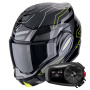 Casque Klapp Scorpion Exo Tech Evo Conquer Black Yellow Fluo + Kit Bluetooth 5S Solo