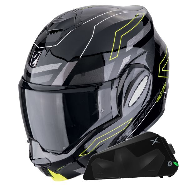 Klapp Scorpion Exo Tech Evo Conquer Black Yellow Fluo + Kit bluetooth Exo-Com Link-1C Klapp Scorpion Exo Tech Evo Conquer Black Yellow Fluo + Kit bluetooth Exo-Com Link-1C