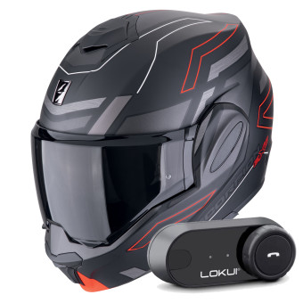 Klapp Scorpion Exo Tech Evo Conquer Matt Black Red + Kit Bluetooth Lokui K30