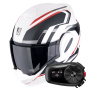 Casque Klapp Scorpion Exo Tech Evo Furio Matt White Black Red + Kit Bluetooth 5S Solo