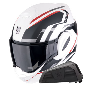 Casque Klapp Scorpion Exo Tech Evo Furio Matt White Black Red + Kit bluetooth Exo-Com Link-1 Casque Klapp Scorpion Exo Tech Evo Furio Matt White Black Red + Kit bluetooth Exo-Com Link-1