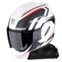 Casque Klapp Scorpion Exo Tech Evo Furio Matt White Black Red + Kit bluetooth Exo-Com Link-1C