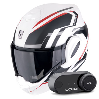 Klapp Scorpion Exo Tech Evo Furio Matt White Black Red + Kit Bluetooth Lokui K30