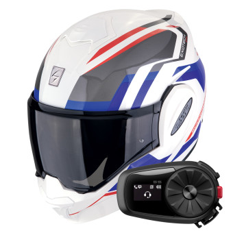 Klapp Scorpion Exo Tech Evo Furio White Red Blue + Kit Bluetooth 5S Solo