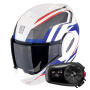 Casque Klapp Scorpion Exo Tech Evo Furio White Red Blue + Kit Bluetooth 5S Solo