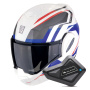 Casque Klapp Scorpion Exo Tech Evo Furio White Red Blue + Kit Bluetooth BT Mini