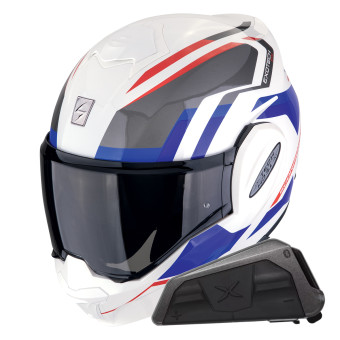 Klapp Scorpion Exo Tech Evo Furio White Red Blue + Kit bluetooth Exo-Com Link-1