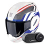 Casque Klapp Scorpion Exo Tech Evo Furio White Red Blue + Kit Bluetooth Lokui K30