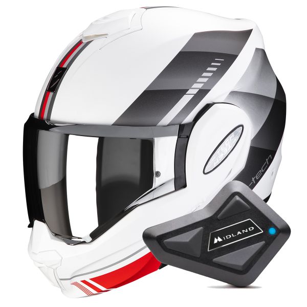 Klapp Scorpion Exo Tech Evo Genre Matt White Silver Red + Kit Bluetooth BT Mini