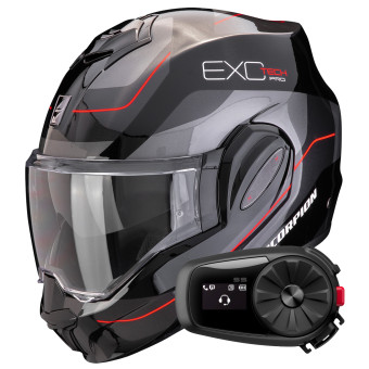 Casque Klapp Scorpion Exo Tech Evo Pro Commuta Black Silver Red + Kit Bluetooth 5S Casque Klapp Scorpion Exo Tech Evo Pro Commuta Black Silver Red + Kit Bluetooth 5S