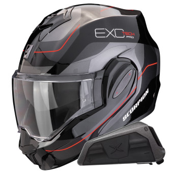 Casque Klapp Scorpion Exo Tech Evo Pro Commuta Black Silver Red + Kit bluetooth Exo-Com Link-1 Casque Klapp Scorpion Exo Tech Evo Pro Commuta Black Silver Red + Kit bluetooth Exo-Com Link-1