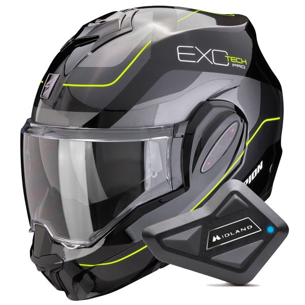 Klapp Scorpion Exo Tech Evo Pro Commuta Black Silver Yellow + Kit Bluetooth BT Mini