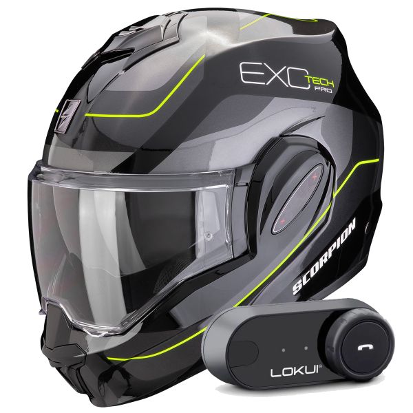 Klapp Scorpion Exo Tech Evo Pro Commuta Black Silver Yellow + Kit Bluetooth Lokui K30