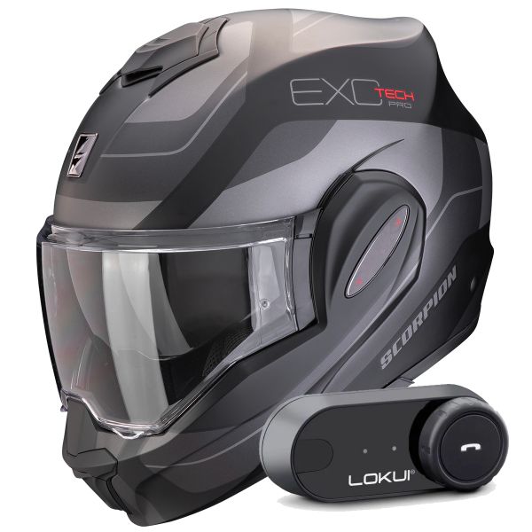 Klapp Scorpion Exo Tech Evo Pro Commuta Matt Black Silver + Kit Bluetooth Lokui K30