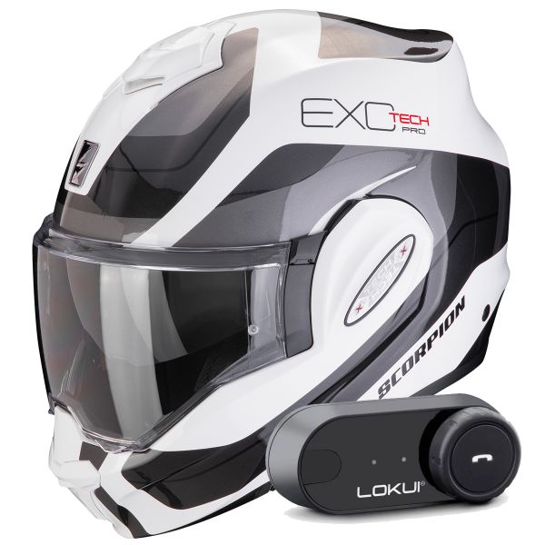 Klapp Scorpion Exo Tech Evo Pro Commuta White Silver + Kit Bluetooth Lokui K30