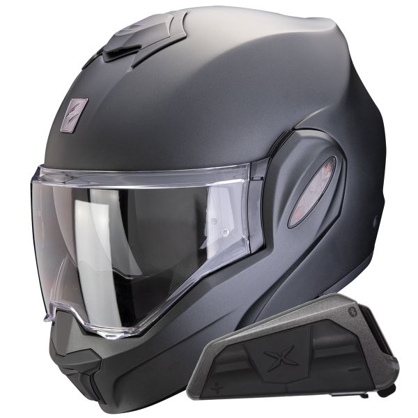 Klapp Scorpion Exo Tech Evo Pro Solid Black Matt + Kit bluetooth Exo-Com Link-1 Klapp Scorpion Exo Tech Evo Pro Solid Black Matt + Kit bluetooth Exo-Com Link-1