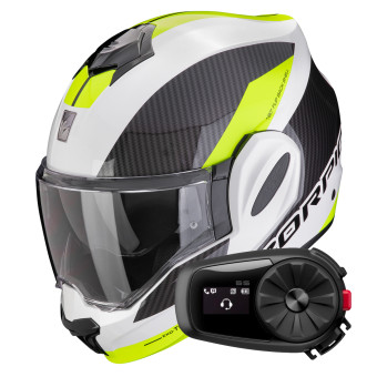 Casque Klapp Scorpion Exo Tech Evo Team White Yellow Fluo + Kit Bluetooth 5S Solo Casque Klapp Scorpion Exo Tech Evo Team White Yellow Fluo + Kit Bluetooth 5S Solo