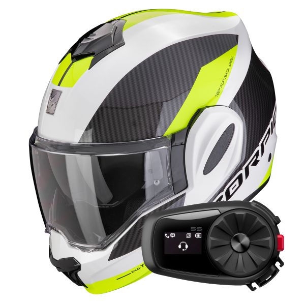 Klapp Scorpion Exo Tech Evo Team White Yellow Fluo + Kit Bluetooth 5S Solo
