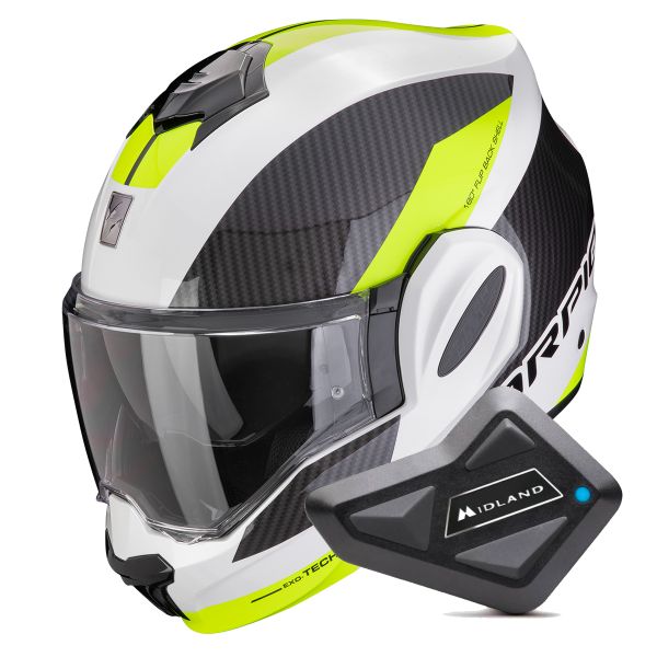 Klapp Scorpion Exo Tech Evo Team White Yellow Fluo + Kit Bluetooth BT Mini