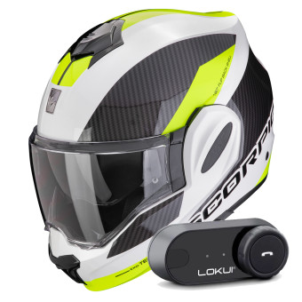 Klapp Scorpion Exo Tech Evo Team White Yellow Fluo + Kit Bluetooth Lokui K30
