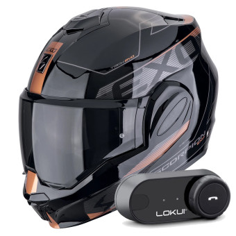 Klapp Scorpion Exo Tech Evo Traveller Black Copper + Kit Bluetooth Lokui K30