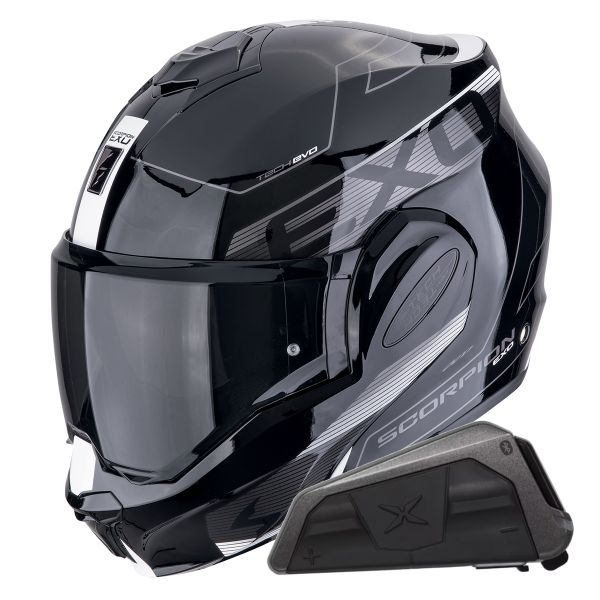 Klapp Scorpion Exo Tech Evo Traveller Black White + Kit bluetooth Exo-Com Link-1