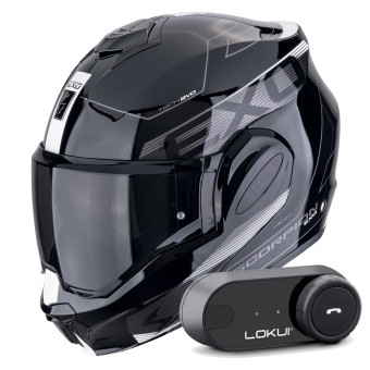 Klapp Scorpion Exo Tech Evo Traveller Black White + Kit Bluetooth Lokui K30