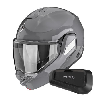 Casque Klapp Scorpion Exo-Tech II Solid Cement Grey + Kit Bluetooth Spirit Casque Klapp Scorpion Exo-Tech II Solid Cement Grey + Kit Bluetooth Spirit