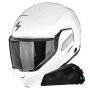 Casque Klapp Scorpion Exo-Tech II Solid White + Kit bluetooth Exo-Com Link-1C