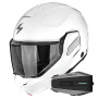 Casque Klapp Scorpion Exo-Tech II Solid White + Kit Bluetooth Vortex HD