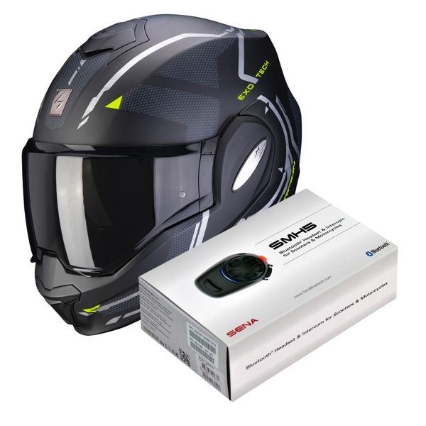 Klapp Scorpion Exo Tech Square Matt Black Neon Yellow + Kit Bluetooth Sena SMH5