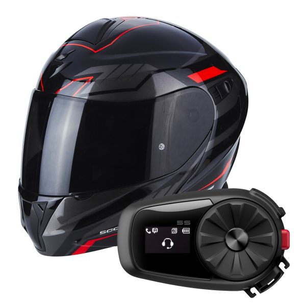 Klapp Scorpion Exo 920 Shuttle Black Silver Red + Kit Bluetooth Sena 5S Solo