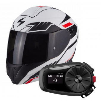 Klapp Scorpion Exo 920 Shuttle Matt White Black + Kit Bluetooth Sena 5S Solo