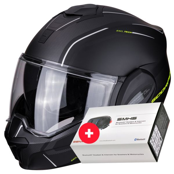 Klapp Scorpion Exo Tech Time-Off Matt Black Neon Yellow + Kit Bluetooth Sena SMH5