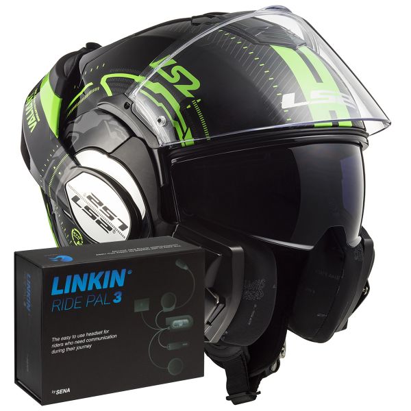 Klapp LS2 Valiant Nucleus Black Glow Green FF399 + Linkin Ride Pal III