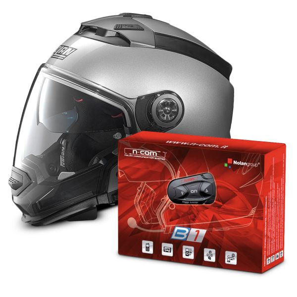 System Nolan N44 Evo Classic N-Com Platinum Silver 1 + B1 Bluetooth Kit