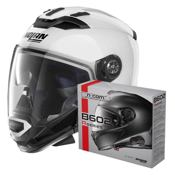 System Nolan N70 2 GT Classic N-Com Metal White 5 + Kit Bluetooth B602R