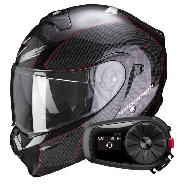 System Scorpion Exo 930 Cielo Pearl Black Red + Kit Bluetooth 5S