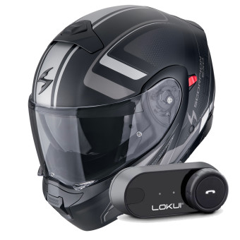 System Scorpion Exo 930 Evo Ardens Matt Black Silver + Kit Bluetooth Lokui K30