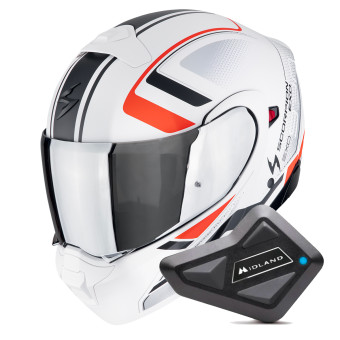 System Scorpion Exo 930 Evo Ardens Matt White Black Red + Kit Bluetooth BT Mini