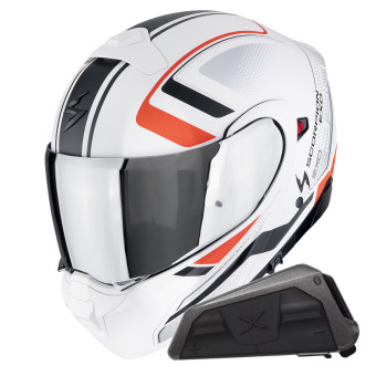 System Scorpion Exo 930 Evo Ardens Matt White Black Red + Bluetooth-Kit Exo-Com Link-1