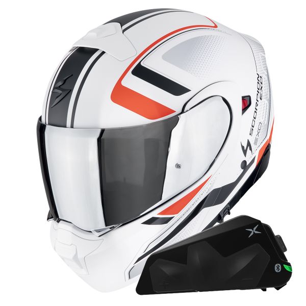 System Scorpion Exo 930 Evo Ardens Matt White Black Red + Bluetooth-Kit Exo-Com Link-1C